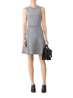 Theory Marl Flare Dress Medium Black White Crepe Women's Sleeveless